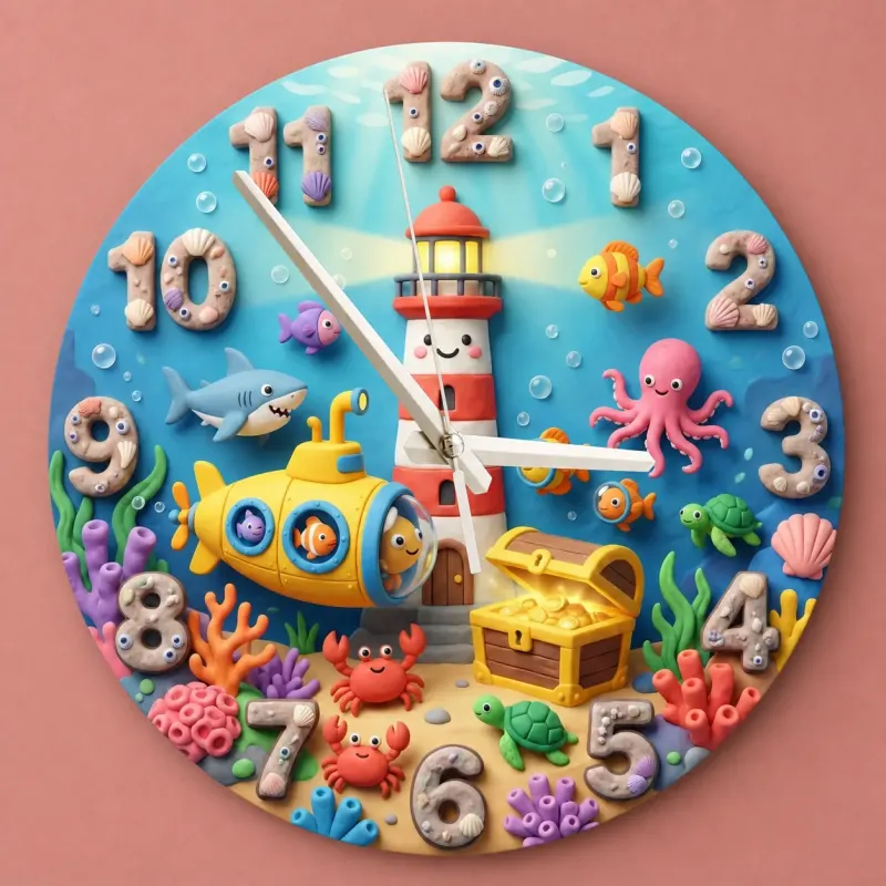Under the Sea Ocean Animals Kids Room Wall Clock | Nautical Nursery Decor, Boys Playroom Decor, Baby Boy Shower Gift (13.6 inch / 34.5 cm)