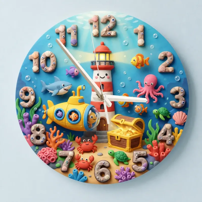 Under the Sea Ocean Animals Kids Room Wall Clock | Nautical Nursery Decor, Boys Playroom Decor, Baby Boy Shower Gift (13.6 inch / 34.5 cm)