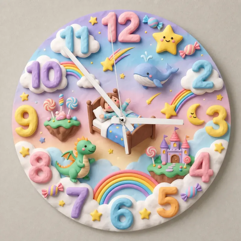 Pastel Dreamland Kids Room Wall Clock | Magical Dragon Castle Nursery Decor, Sweet Dreams Baby Shower Gift Keepsake (13.6 inch / 34.5 cm)