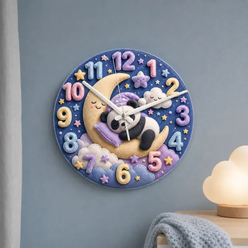 Sleeping Panda on Moon Kids Room Wall Clock | Dreamy Starry Night Nursery Decor, Beautiful Baby Shower Gift Keepsake (13.6 inch / 34.5 cm)