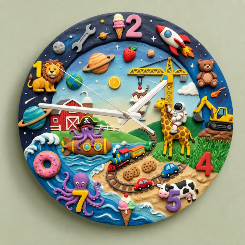 Ultimate Adventure Kids Room Wall Clock | Space Animals Train Nursery Decor, Unique Toddler Boy Birthday Keepsake (13.6 inch / 34.5 cm)
