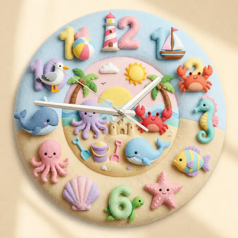 Pastel Ocean Animals Kids Room Wall Clock | Cute Under The Sea Nursery Decor, Best Baby Shower Gift For Boys And Girls (13.6 inch / 34.5 cm)