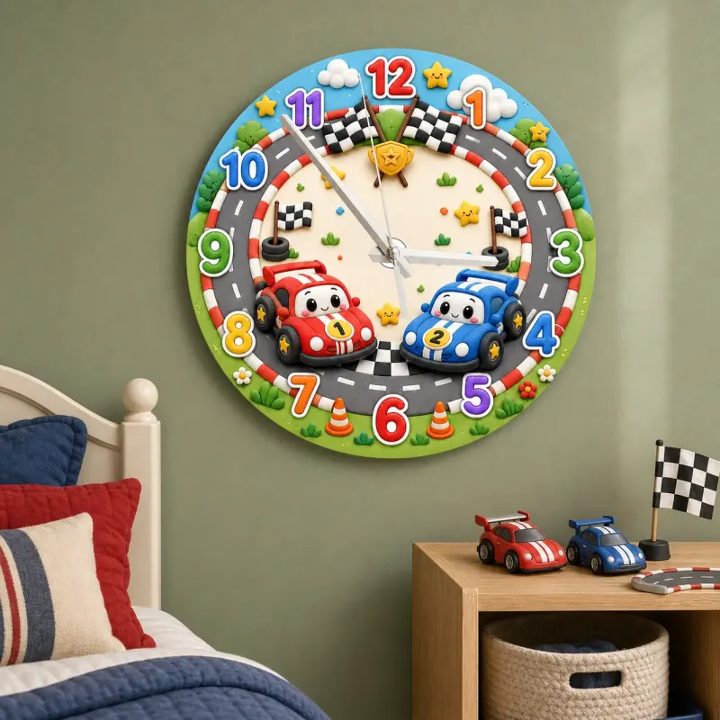 Race Car Track Kids Room Wall Clock