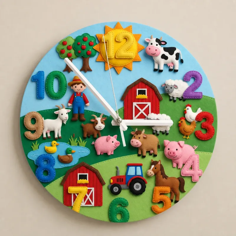 Colorful Farm Animals Kids Room Wall Clock