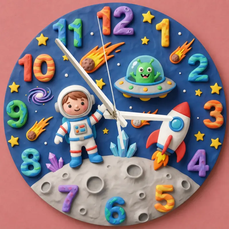 Astronaut and Alien Outer Space Kids Room Wall Clock | Galaxy Nursery Decor, Little Boys Bedroom Birthday Keepsake (13.6 inch / 34.5 cm)