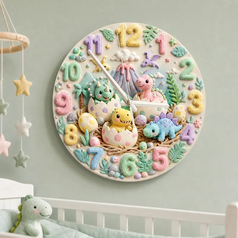 Pastel Baby Dinosaur Kids Room Wall Clock