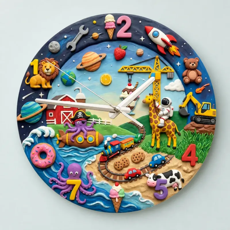 Ultimate Adventure Kids Room Wall Clock | Space Animals Train Nursery Decor, Unique Toddler Boy Birthday Keepsake (13.6 inch / 34.5 cm)