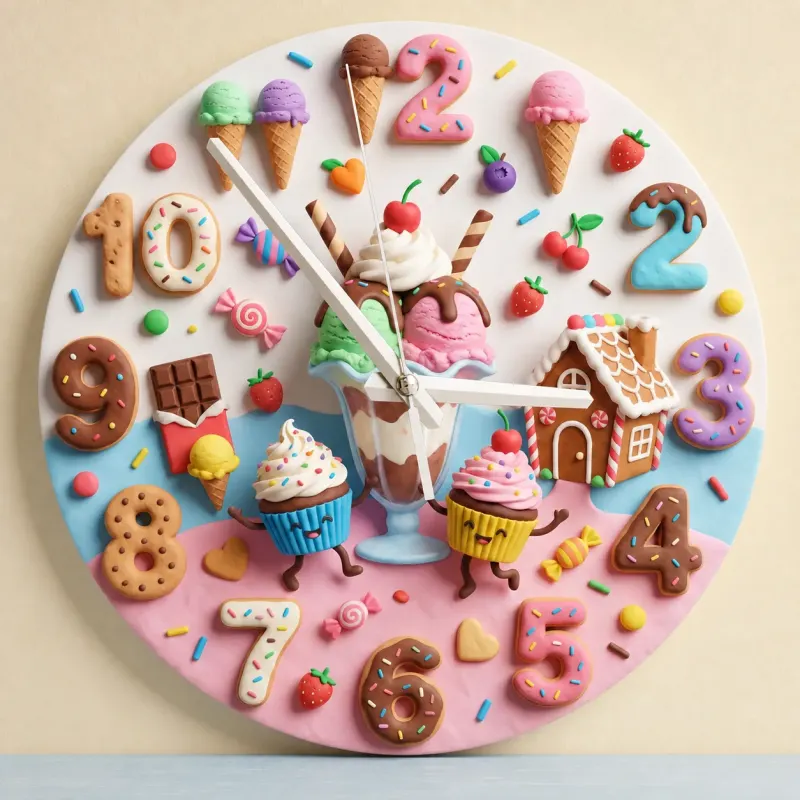 Candyland Sweet Treats Kids Room Wall Clock | Ice Cream Cupcake Nursery Decor, Little Girl Bedroom Birthday Art Gift (13.6 inch / 34.5 cm)
