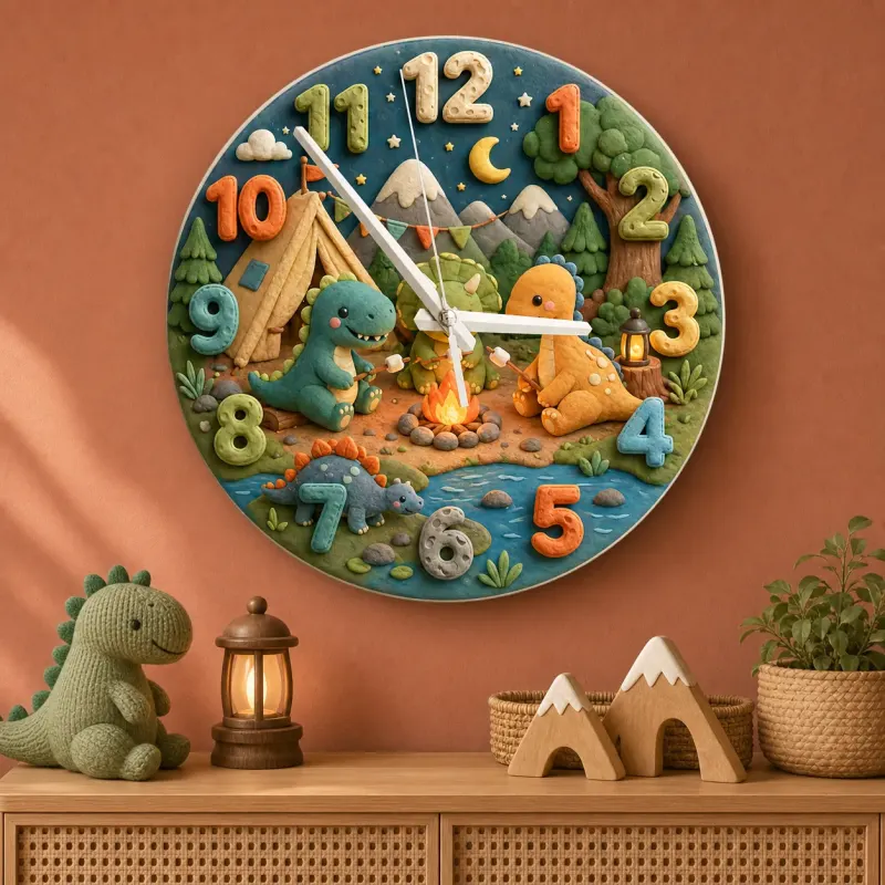 Dinosaur Campfire Kids Room Wall Clock