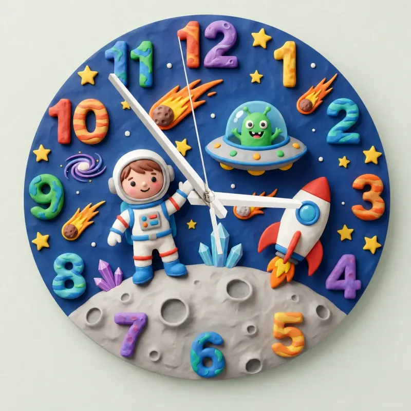 Astronaut and Alien Outer Space Kids Room Wall Clock | Galaxy Nursery Decor, Little Boys Bedroom Birthday Keepsake (13.6 inch / 34.5 cm)