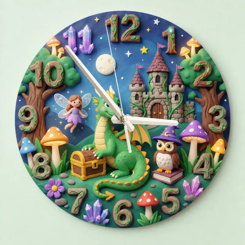 Magical Dragon and Fairy Kids Room Wall Clock | Fantasy Castle Nursery Decor, Whimsical Storybook Birthday Gift Idea (13.6 inch / 34.5 cm)