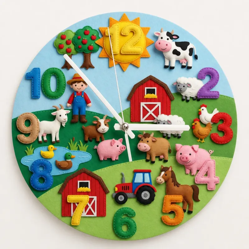 Colorful Farm Animals Kids Room Wall Clock