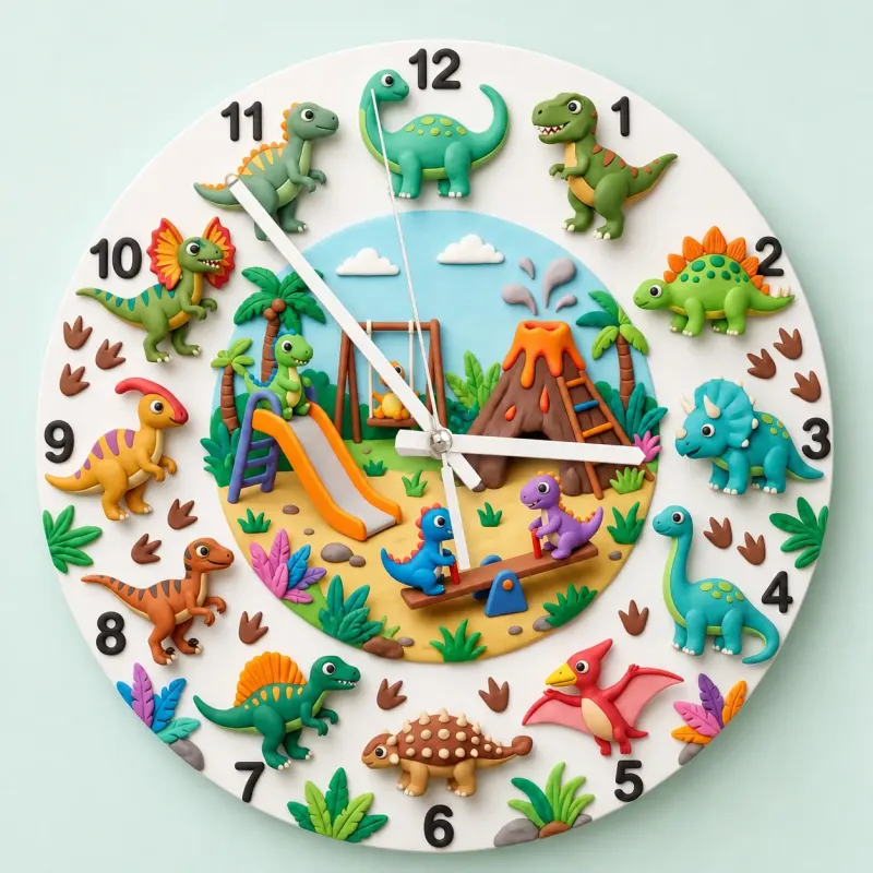 Dinosaur Playground Kids Room Wall Clock | Cute T-Rex Nursery Decor, Playroom Wall Art, Little Boy Birthday Gift Idea (13.6 inch / 34.5 cm)