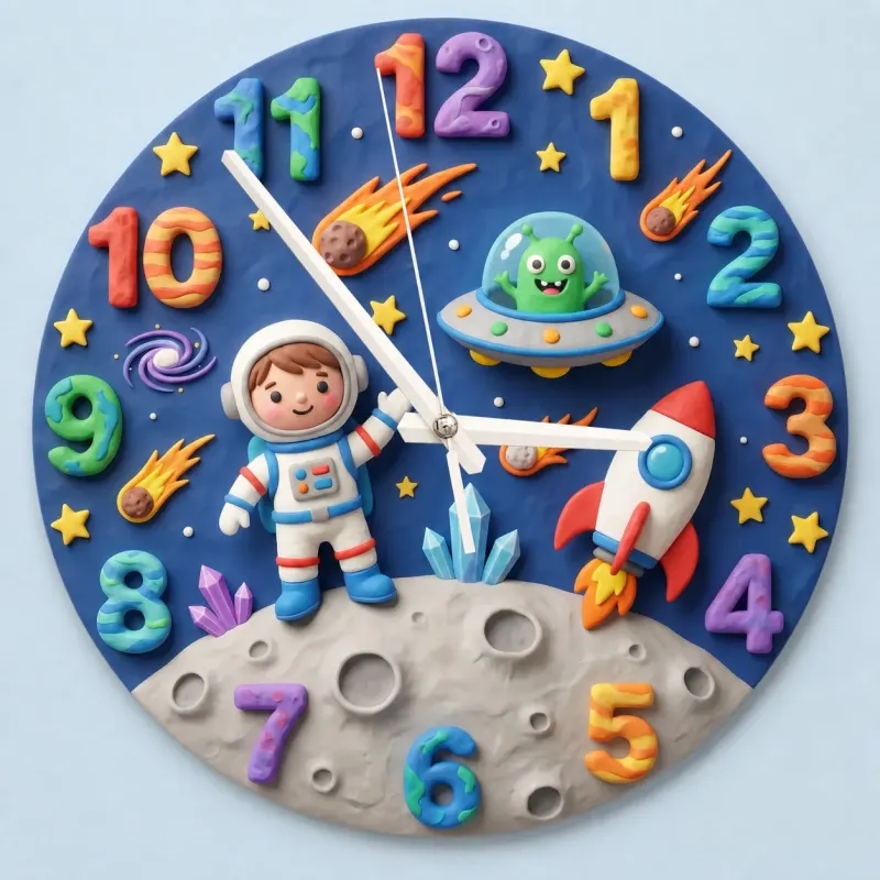 Astronaut and Alien Outer Space Kids Room Wall Clock | Galaxy Nursery Decor, Little Boys Bedroom Birthday Keepsake (13.6 inch / 34.5 cm)