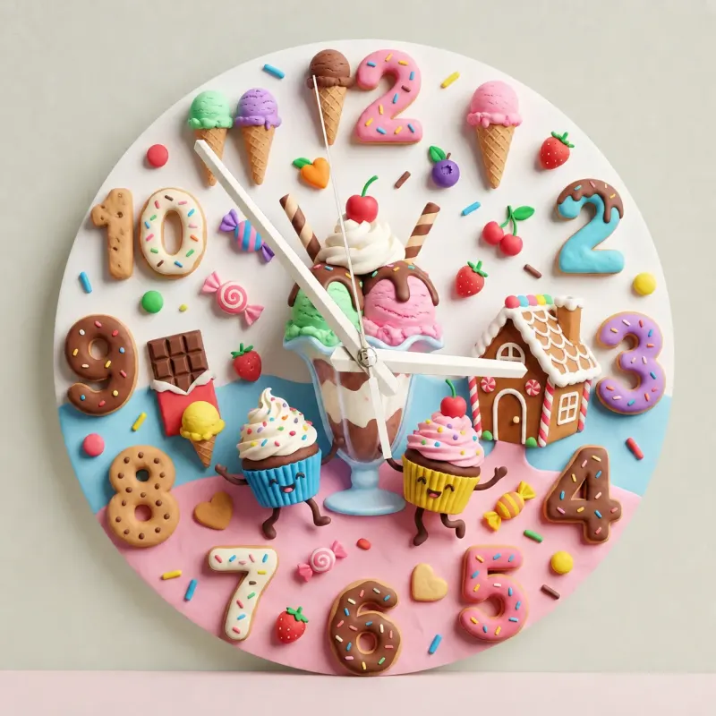 Candyland Sweet Treats Kids Room Wall Clock | Ice Cream Cupcake Nursery Decor, Little Girl Bedroom Birthday Art Gift (13.6 inch / 34.5 cm)