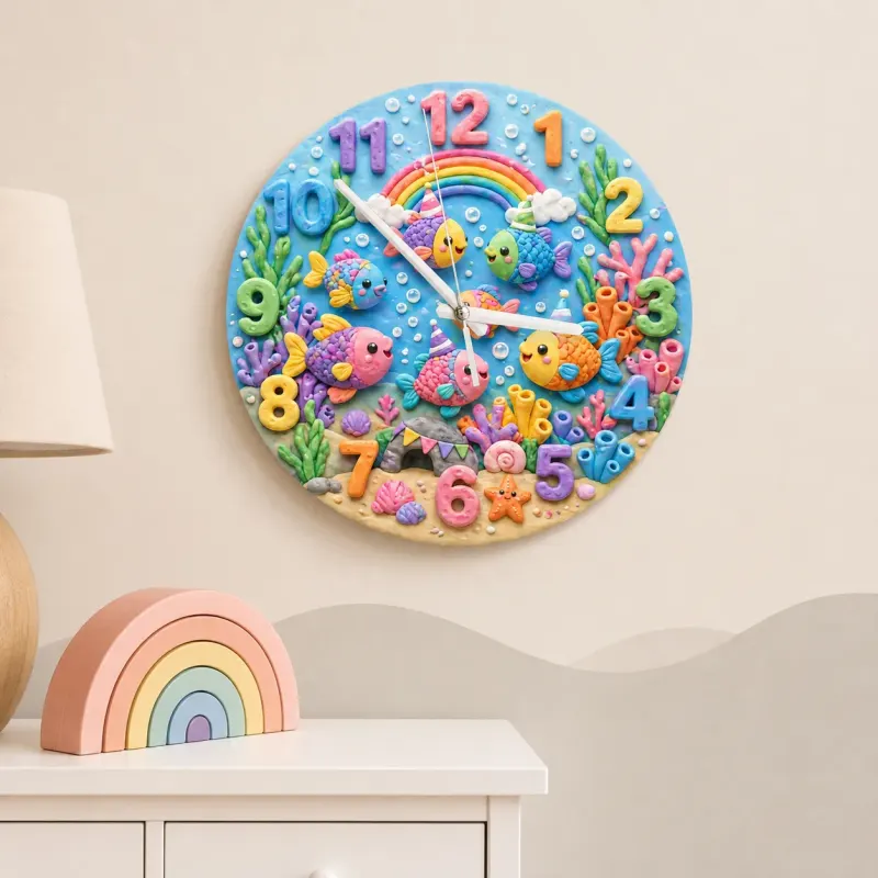 Colorful Ocean Fish Kids Room Wall Clock