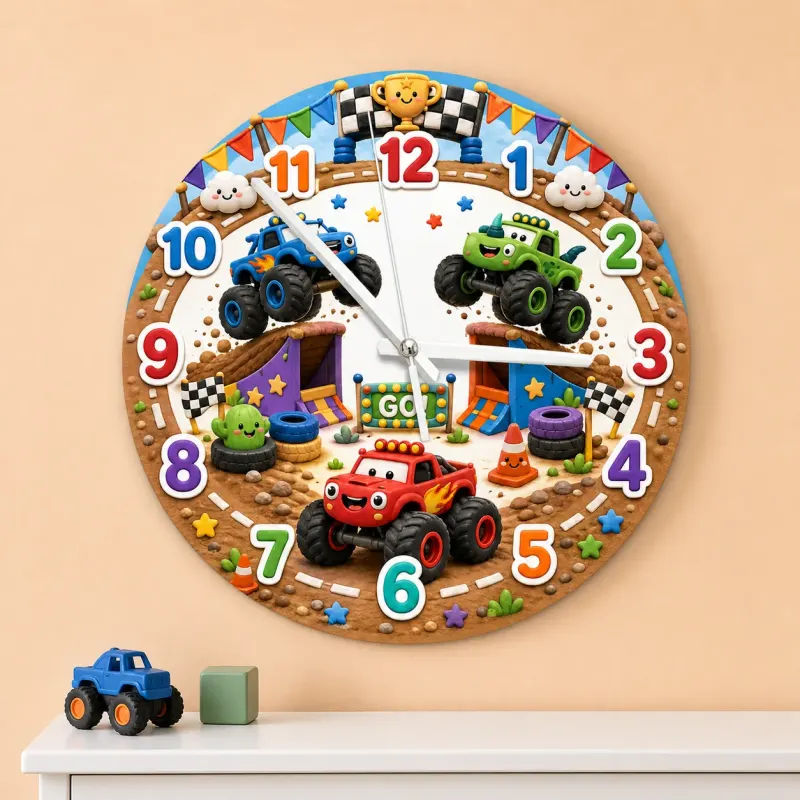 Monster Truck Racing Kids Room Wall Clock