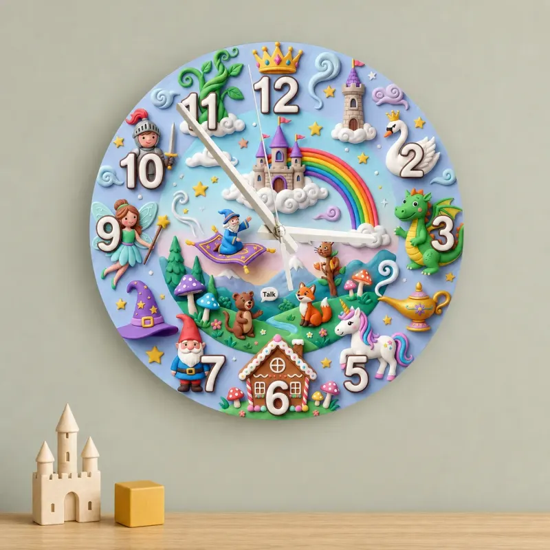 Magical Fairytale Kids Room Wall Clock | Castle Dragon Unicorn Nursery Room Decor, Birthday & Baby Shower Keepsake (13.6 inch / 34.5 cm)
