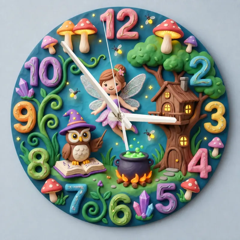 Enchanted Fairy & Wizard Owl Kids Room Wall Clock | Magical Forest Nursery Decor, Whimsical Baby Girl Bedroom Gift (13.6 inch / 34.5 cm)