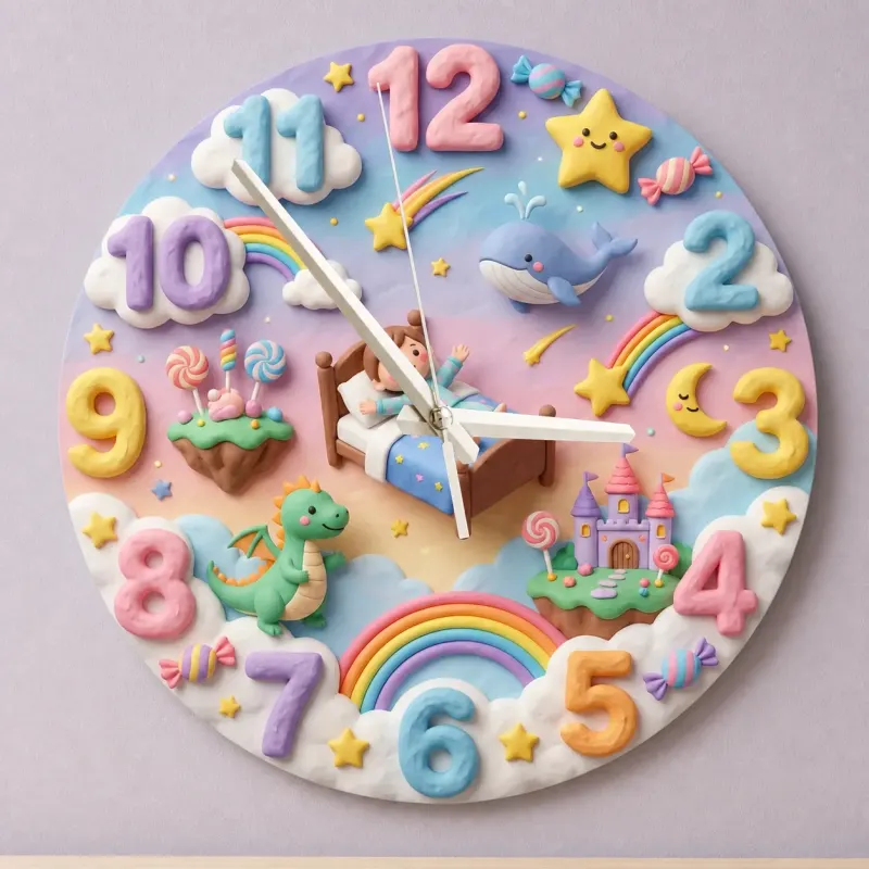 Pastel Dreamland Kids Room Wall Clock | Magical Dragon Castle Nursery Decor, Sweet Dreams Baby Shower Gift Keepsake (13.6 inch / 34.5 cm)