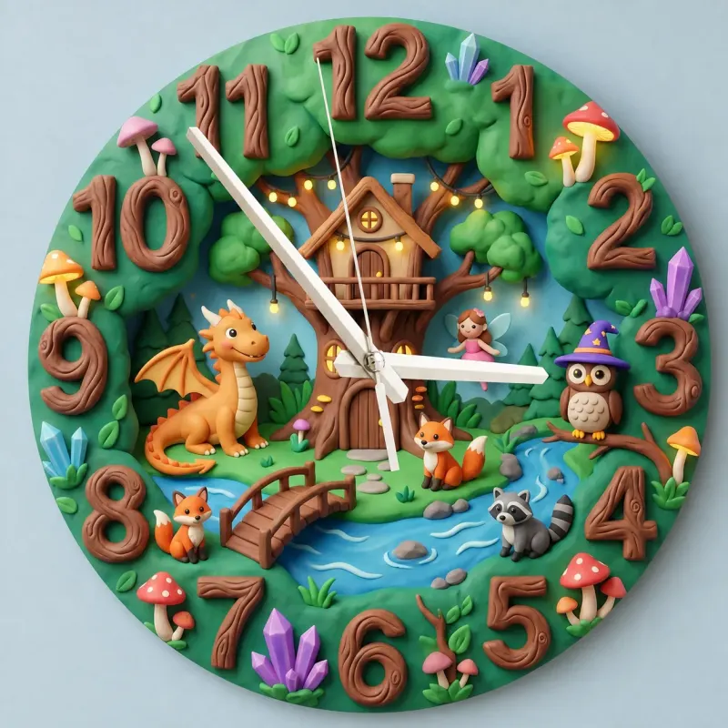Enchanted Forest Dragon Fairy Kids Room Wall Clock | Magical Woodland Nursery Decor, Baby Boy And Girl Birthday Gift (13.6 inch / 34.5 cm)