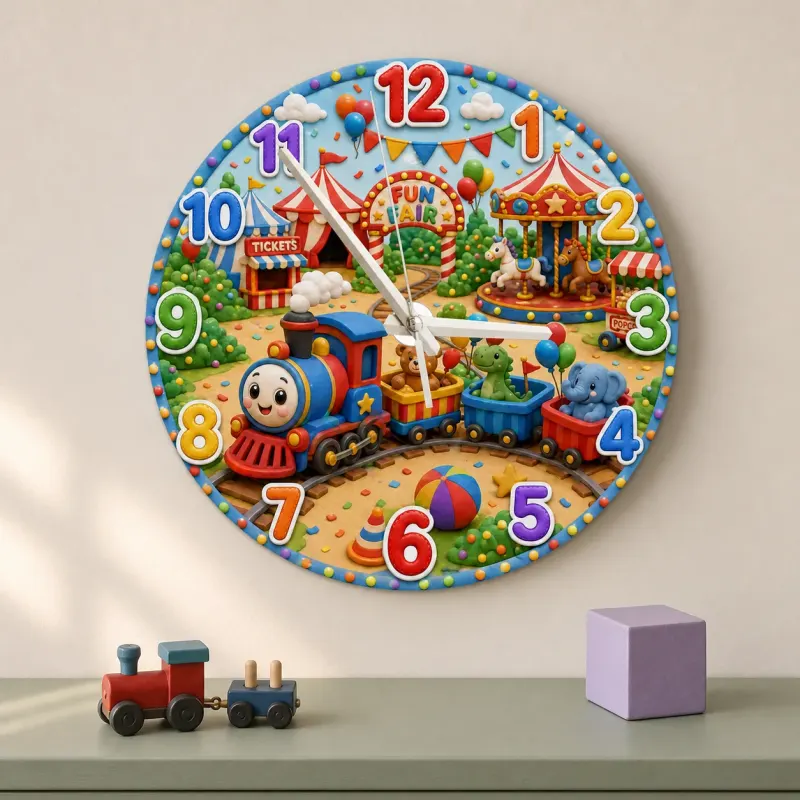 Fun Fair Train Kids Room Wall Clock