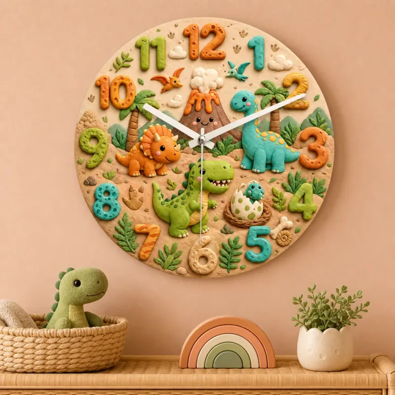 Cute Dinosaur Jungle Kids Room Wall Clock