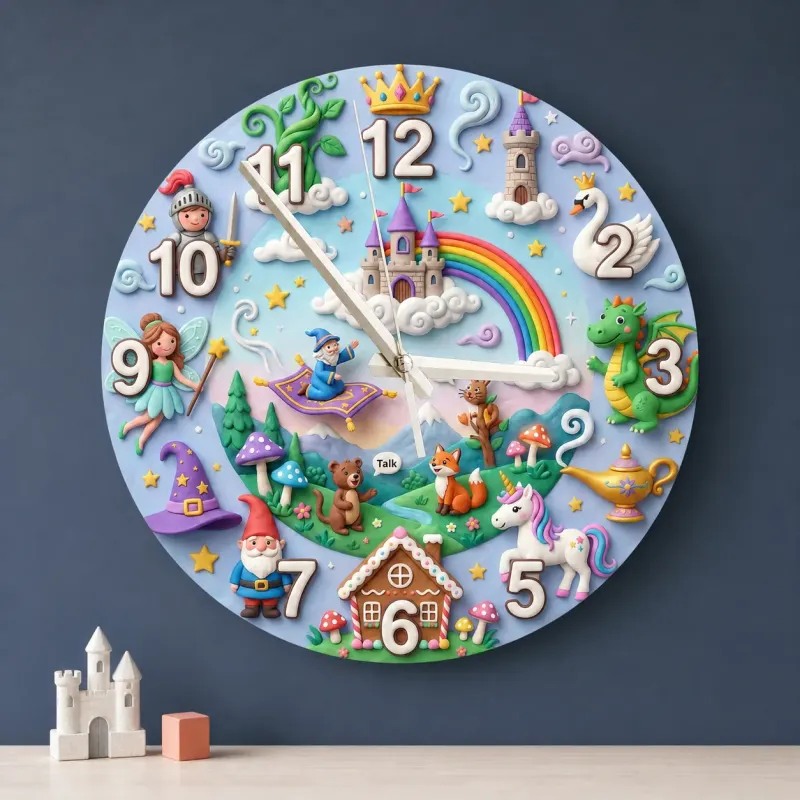 Magical Fairytale Kids Room Wall Clock | Castle Dragon Unicorn Nursery Room Decor, Birthday & Baby Shower Keepsake (13.6 inch / 34.5 cm)