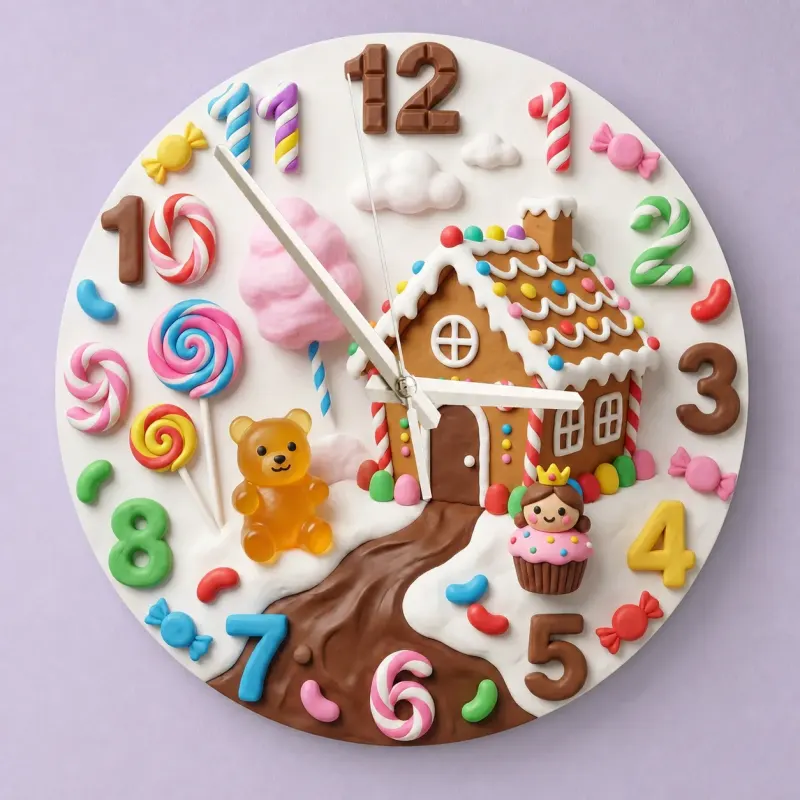 Whimsical Candy Land Gingerbread Kids Room Wall Clock | Sweet Treats Nursery Home Decor, Magical Girls Bedroom Gift (13.6 inch / 34.5 cm)