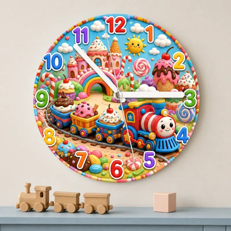 Candy Land Toy Train Kids Room Wall Clock