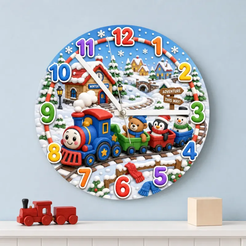 Winter Train Adventure Kids Room Wall Clock