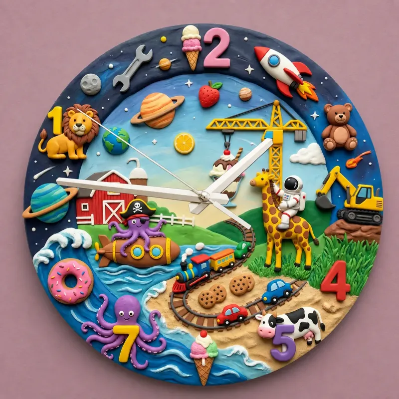 Ultimate Adventure Kids Room Wall Clock | Space Animals Train Nursery Decor, Unique Toddler Boy Birthday Keepsake (13.6 inch / 34.5 cm)