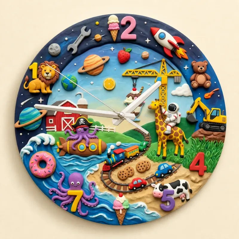 Ultimate Adventure Kids Room Wall Clock | Space Animals Train Nursery Decor, Unique Toddler Boy Birthday Keepsake (13.6 inch / 34.5 cm)