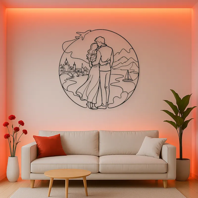 Travel Lovers Pose Metal Wall Art | Romantic Couple Decor