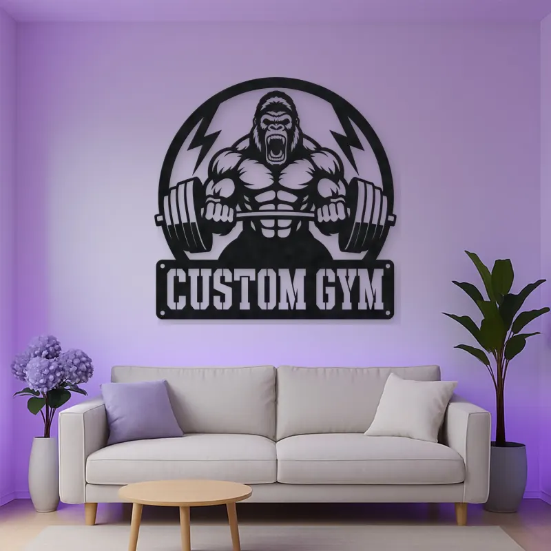 Personalized Gorilla Powerlifting Metal Wall Art for Gym Decor