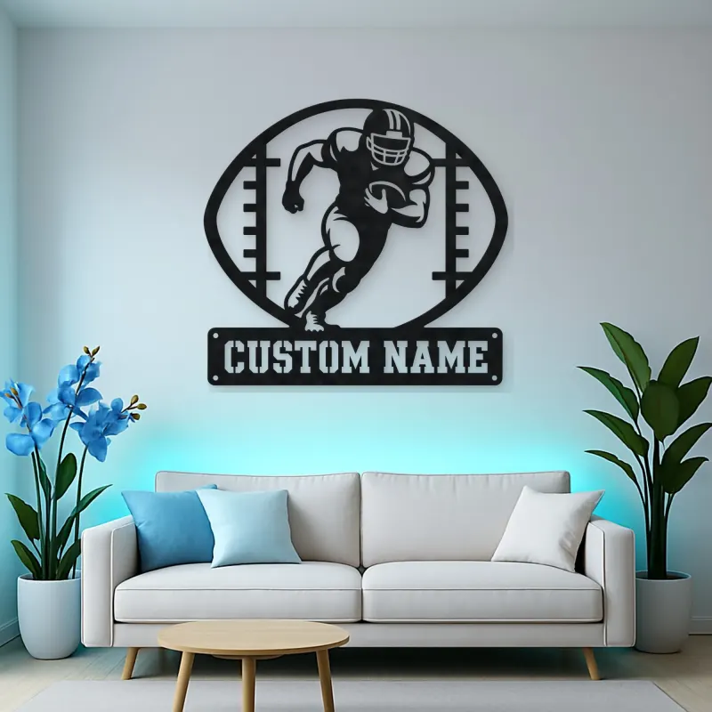 Personalized Football Player Metal Wall Art with Ball Frame