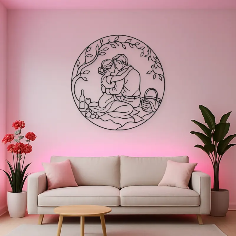 Picnic Embrace Metal Wall Art | Romantic Couple Decor