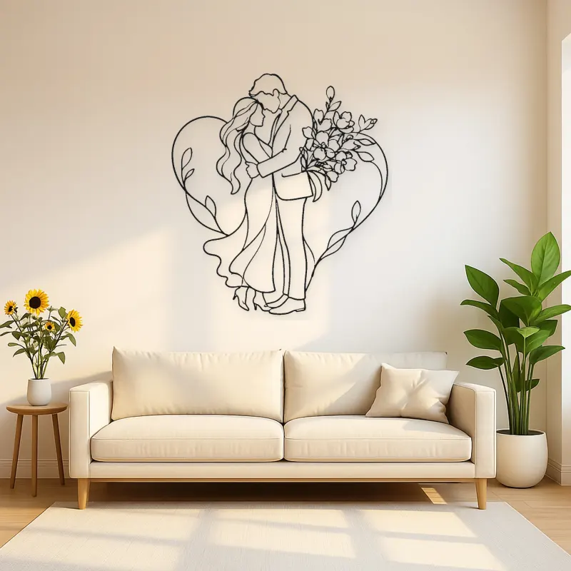 Flower Gift Lovers Metal Wall Art | Romantic Couple Decor