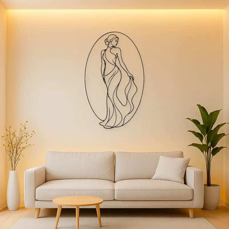 Woman in Oval Frame Metal Wall Art | Feminine Figure Wall Decor