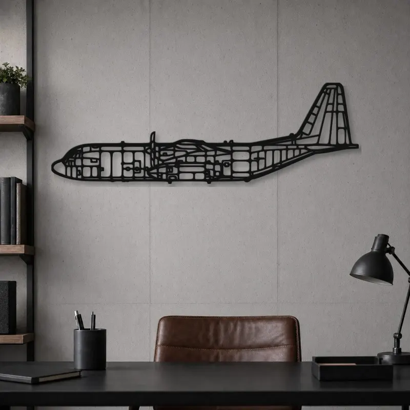 Silhouette d'avion C-130 en métal, Décoration murale en métal, Décor aéronautique, Décor d'aviation
