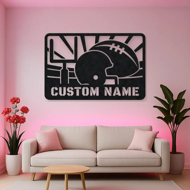 Personalized Football Helmet Metal Wall Art with Goalposts