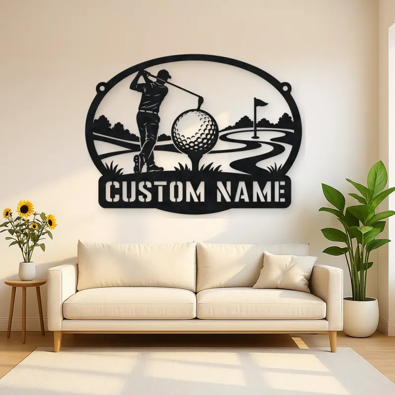 Personalized Golfer Metal Wall Art with Fairway Scene
