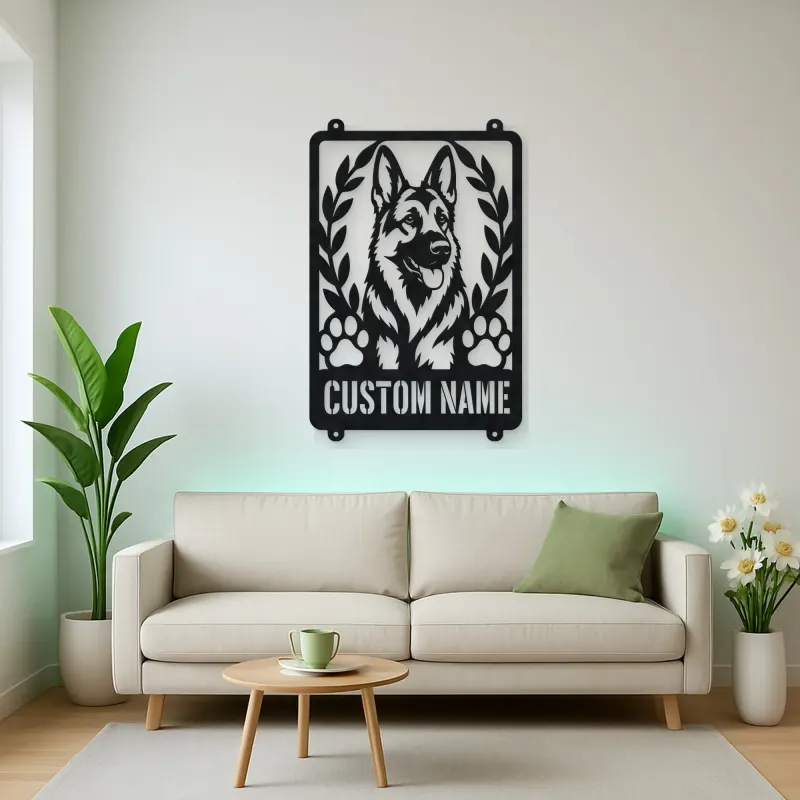 Personalized German Shepherd Metal Wall Art with Paw Prints