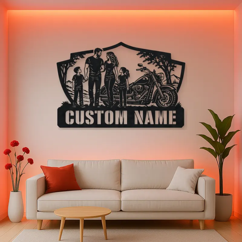 Personalized Family of Four Cruiser Motorcycle Metal Wall Art