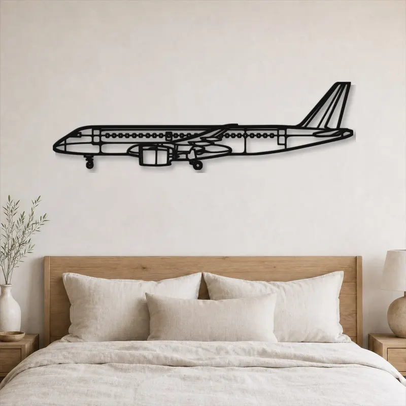 Silhouette en métal d'avion E190-E2, décoration murale en métal, décoration aéronautique, cadeau pour aviateurs