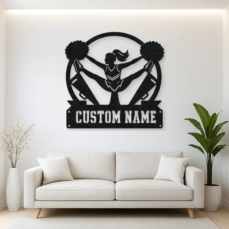 Personalized Cheerleader Metal Wall Art with Pom-Poms