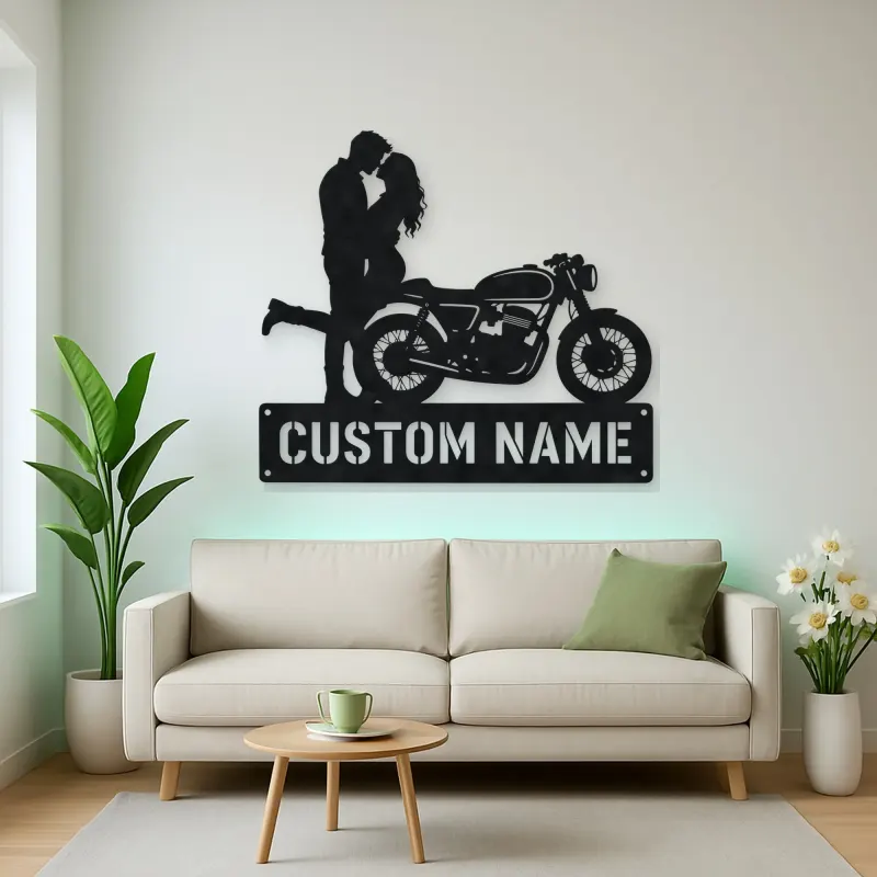 Personalized Cafe Racer Couple Metal Wall Art