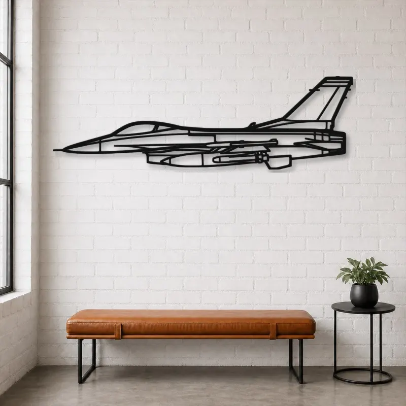 Silhouette d'avion F-16 Falcon en métal, Décoration murale aéronautique