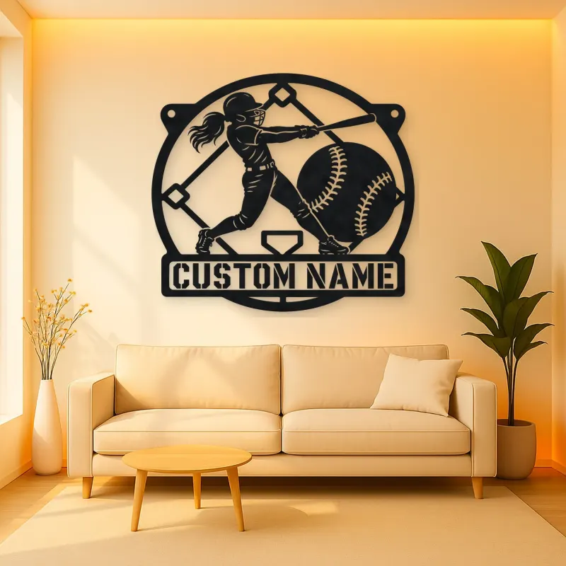 Personalized Softball Batter Metal Wall Art with Diamond