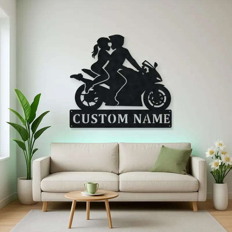 Personalized Two Rider Motorcycle Couple Metal Wall Art